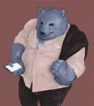 anthro bottomwear clothing electronics humanoid_hands male overweight overweight_anthro overweight_male pants phone shirt simple_background solo topwear m7 bear mammal 2016