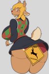 anthro antlers big_breasts big_butt blonde_hair blush blush_stickers bodily_fluids bottomwear breasts brown_body brown_eyes butt butt_focus butt_pose checkered checkered_clothing clothed clothing crossing_sign curvy_figure female fur furgonomics grey_background hair horn huge_breasts huge_butt information_sign looking_back looking_down multicolored_body open_mouth panties pattern_clothing pose purple_clothing purple_panties purple_underwear raised_tail red_nose road_sign scut_tail short_tail sign sign_graphic simple_background skirt solo surprise sweat sweatdrop sweater sweater_vest tail tail_through_skirt topwear traffic_sign two_tone_body underwear upskirt vest voluptuous wearing_sign wide_hips wildlife_crossing_sign johnmarten deltarune undertale_(series) noelle_holiday deer mammal new_world_deer reindeer 2022 2:3 absurd_res hi_res portrait three-quarter_portrait