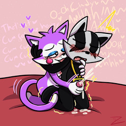 anthro dialogue duo ejaculation eyes_closed female finger_in_mouth half-closed_eyes handjob handjob_from_behind holding_head male male/female masturbation moan narrowed_eyes nude nude_female nude_male orgasm orgasm_face orgasm_from_handjob penile sex zurzure fazbear_fanverse five_nights_at_candy's five_nights_at_freddy's popgoes scottgames blake_the_badger cindy_(fnac) badger domestic_cat felid feline felis mammal mustelid musteline 1:1