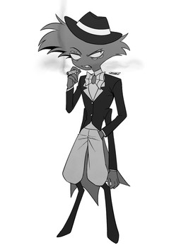 anthro cigar clothed clothing hat headgear headwear male multi_eye simple_background solo white_background enaic31 hazbin_hotel hellaverse arackniss_(hazbin_hotel) arachnid arthropod demon spider absurd_res full-length_portrait greyscale hi_res monochrome portrait