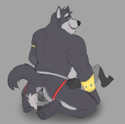 anal anthro black_nose blue_eyes body_worship bracelet butt butt_sniffing clothing duo face_in_ass facesitting gold_(metal) gold_jewelry head_between_buttocks jewelry jockstrap kneeling looking_back male male/male nose_to_anus oral rimming sex simple_background sitting sitting_on_another smile sniffing solo_focus underwear horrorbuns adastra adastra_(series) echo_project amicus_(adastra) fan_character roscoe_(horrorbuns) canid canine canis mammal procyonid raccoon wolf