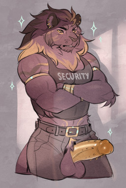 anthro arm_tuft armlet balls biceps black_clothing black_eyebrows black_markings black_sclera black_shirt black_topwear bottomwear brown_body brown_fur clothing crossed_arms deltoids ear_piercing elbow_tuft erection eyebrows facial_tuft fur genitals gold_(metal) gold_jewelry humanoid_genitalia humanoid_penis jewelry looking_away male mane markings muscular muscular_anthro muscular_male orange_body orange_fur pants pecs penile_spines penis piercing shirt snout solo teeth topwear tuft yellow_eyes yellow_penis sadmishutka_(artist) felid lion mammal pantherine colored colored_sketch digital_drawing_(artwork) digital_media_(artwork) hi_res portrait sketch three-quarter_portrait