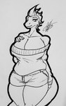 big_breasts breasts clothing female gift makeup mature_female sweater tail thick_thighs topwear vandclash vandie lizard reptile scalie hi_res monochrome trans_(lore) trans_woman_(lore)