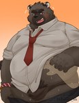 anthro belly big_belly black_body black_nose blush bodily_fluids bulge clothing kemono male necktie overweight overweight_male shirt solo sweat topwear underwear 96panda furrybar baddy bear mammal 2024 absurd_res hi_res