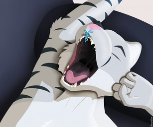 anthro bodily_fluids breasts duo fangs female furniture looking_into_mouth macro macro_male male male/female micro micro_female micro_on_nose mouth_shot nipples nude nude_anthro nude_female open_mouth saliva saliva_on_tongue saliva_string sofa stretched_mouth stretching teeth tongue uvula yawn yawning_position weaselclaw kaltrina_(weaselclaw) luka_(weaselclaw) canid canine canis felid mammal pantherine tiger wolf 2025 hi_res