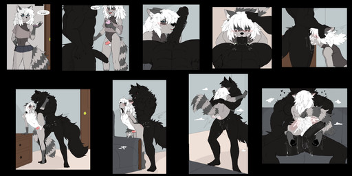 abdominal_bulge abs anal anal_orgasm anal_penetration anthro anthro_on_anthro anthro_penetrated anthro_penetrating anthro_penetrating_anthro anus ballerina_position balls big_penis black_balls black_body black_fur black_hair black_penis blue_eyes blush bodily_fluids bodyguard_position bottomwear butt cellphone clenched_teeth clothed clothed_male clothing cum cum_from_ass cum_in_ass cum_inside cum_on_butt cum_on_penis cum_splatter cum_while_penetrated detailed_background dialogue drooling duo ear_grab ejaculation electronics erection eye_through_hair eyebrow_through_hair eyebrows faceless_anthro faceless_character faceless_male feet fellatio femboy first_person_view flexible foreskin freckled_face freckles from_behind_position fur furniture genital_fluids genitals grey_body grey_fur hair hand_on_head hands-free heart_symbol humanoid_genitalia humanoid_penis inside irrumatio looking_at_viewer looking_pleasured male male/male male_anthro male_penetrated male_penetrating male_penetrating_male male_pov markings microskirt miniskirt muscular muscular_anthro muscular_male neck_bulge nipples nude nude_anthro nude_male one_leg_up oral oral_penetration orgasm pawpads penetrating_pov penetration penile penile_penetration penis penis_in_ass penis_in_mouth penis_size_difference phone pink_penis plantigrade plantigrade_pawpads pubes raised_leg red_eyes reddened_butt saliva saliva_on_penis sex side_view skirt smartphone sofa speech_bubble splits spread_legs spreading stand_and_carry_position standing standing_sex striped_markings striped_tail stripes tail tail_markings teeth text toes topwear translucent translucent_hair vertical_splits white_balls white_hair butcher_pal adam_manchester canid canine canis hybrid mammal procyonid raccoon wolf 2025 absurd_res colored comic digital_drawing_(artwork) digital_media_(artwork) english_text hi_res