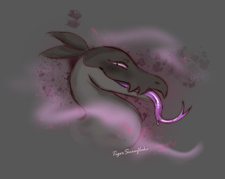 anthro biped black_body black_scales facial_markings grey_body grey_scales head_markings markings mask_(marking) pheromones purple_eyes scales solo tigersnowflake nintendo pokemon fan_character saul_ashle generation_7_pokemon hybrid pokemon_(species) salandit salazzle scalie hi_res