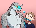 anthro blush clothing duo heart_symbol male melee_weapon nunchaku shirt smug_face topwear weapon lluisabadias dungeons_and_dragons hasbro wizards_of_the_coast nat_(nonat1s) yu'hiss human humanoid lizardfolk_(dnd) lizardman mammal scalie hi_res