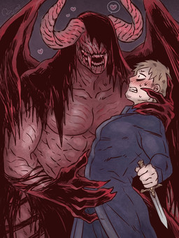 abs blush claws dagger duo eyeless fangs hair horn male melee_weapon not_furry pecs teeth weapon wings rinjiro3 demon human mammal 3:4 digital_drawing_(artwork) digital_media_(artwork) hi_res