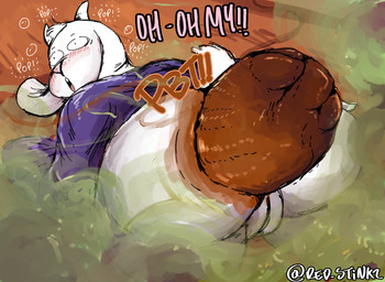 anthro anus big_butt butt dialogue drunk excessive_feces fart fart_cloud fart_fetish feces female hyper hyper_feces overweight overweight_anthro overweight_female pink_text solo spread_anus spread_butt spreading substance_intoxication text white_text crimson_2020 undertale_(series) toriel bovid caprine goat mammal hi_res