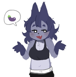 4_fingers anthro black_clothing black_crop_top black_shirt black_topwear blue_body blue_ears blue_eyebrows blue_fur blue_hair bottomwear breasts cleavage clothed clothing countershade_fur countershade_torso countershading crop_top cute_fangs eggplant_emoji emoji_description eyebrows fangs female female_anthro fingers front_view fur gesture gloves_(marking) hair markings medium_breasts midriff multicolored_body multicolored_fur navel open_mouth open_smile shirt shrug simple_background sleeveless_shirt smile solo speech_bubble teeth topwear white_background puppy_in_space mini_(puppy_in_space) canid canine canis domestic_dog mammal 2024 digital_drawing_(artwork) digital_media_(artwork) half-length_portrait portrait