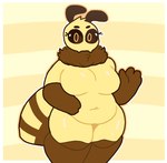 antennae_(anatomy) anthro arthropod_abdomen belly big_breasts black_sclera breasts brown_body brown_fur casual_nudity eyebrows eyelashes featureless_breasts female fingers fur gloves_(marking) looking_at_viewer mandibles markings multicolored_body navel nude outline overweight overweight_anthro overweight_female pattern_background pupils ruff simple_background solo standing striped_background thick_thighs three-quarter_view two_tone_body yellow_background yellow_body yellow_eyes xcrst1 arthropod bee hymenopteran insect 2025 aliasing binary_drawing digital_drawing_(artwork) digital_media_(artwork) flat_colors portrait three-quarter_portrait