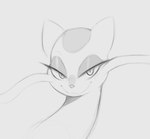 ambiguous_gender anthro biped ears_up eyelashes eyeliner fur head_only long_neck looking_at_viewer makeup pupils slit_pupils smile smiling_at_viewer solo whiskers arteficialtrees nintendo pokemon generation_5_pokemon mienshao pokemon_(species) monochrome sketch