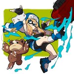 1:1 2017 ambiguous_gender anthro arc_system_works blue_eyes bridget_(guilty_gear) child claws clothing cosplay crossover crossover_cosplay duo female fingerless_gloves footwear generation_2_pokemon gloves guilty_gear handwear hi_res humanoid inkling_girl light_body light_skin makai nintendo pokemon pokemon_(species) simple_background splatoon teddiursa yo-yo young young_ambiguous young_anthro young_female young_humanoid