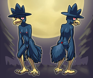 4_toes accessory andromorph anthro avian_feet beak big_butt blue_clothing blue_hat blue_headwear butt claws clothing detailed_background digitigrade feather_hands feathers feet fluffy fluffy_tail front_view full_moon furgonomics genitals half-closed_eyes hat hat_only headgear headgear_only headwear headwear_only intersex looking_at_viewer looking_back moon mostly_nude multiple_angles narrowed_eyes nipples open_beak open_mouth pink_nipples pupils rear_view red_eyes scar solo tail tail_accessory tailband tired toe_claws toes vulva white_claws white_pupils yellow_beak bassybefuddle conditional_dnp nintendo pokemon avian generation_2_pokemon murkrow pokemon_(species) 2022 hi_res trans_(lore) trans_man_(lore)