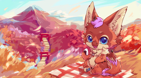 1_horn anthro bell bell_collar big_eyes biped blue_eyes brown_body brown_fur chibi collar cute_fangs fangs fur hair horn kemono male mountain pink_hair slim_anthro slim_male solo teeth white_body white_fur hlg7777 mythology dragon furred_dragon furred_scalie mythological_creature mythological_scalie scalie 2019 hi_res