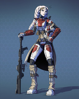 blue_eyes clothed clothing dc-15_blaster_rifle eyebrows eyelashes feet female gun lekku_(anatomy) mandalorian_armor not_furry ranged_weapon rifle smooth_skin solo weapon white_body white_skin armynblaster star_wars valera_shadowpaw alien alien_humanoid humanoid twi'lek 4:5 absurd_res hi_res