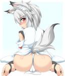 animal_ears blush butt camel_toe canine clothing detached_sleeves female fundoshi human kokujuuji loincloth looking_at_viewer looking_back mammal momiji_inubashiri red_eyes shirt silver_hair simple_background sitting solo tears tengu touhou underwear wariza wolf wolf_ears wolf_tail wolfgirl
Rating: Questionable
Score: 9
User: AnacondaRifle
Date: April 11, 2014