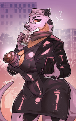 anthro autotitfuck beverage big_breasts big_penis breast_play breasts bubble_tea bulge business_suit casual_erection casual_exposure cleavage clothed clothing erection eyewear facial_piercing genitals glasses glistening glistening_clothing gynomorph hair holding_object huge_penis ineffective_clothing intersex latex long_neck markings masturbation multicolored_body nose_piercing penile penile_masturbation penis piercing question_mark reptile_tail short_hair solo sucking suit tail throbbing tight_clothing unusual_anatomy unusual_tail white_body wide_hips wobbling yellow_body tvmob holly_(tvmob) reptile scalie snake absurd_res hi_res