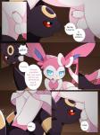 3:4 ambiguous_gender animal_genitalia balls black_body black_fur blue_eyes blush bodily_fluids brother_(lore) brothers_(lore) comic dialogue digital_media_(artwork) duo eeveelution english_text feral fur generation_2_pokemon generation_6_pokemon genital_fluids genitals hi_res incest_(lore) km-15 laurence looking_at_genitalia looking_at_penis lucius_(km-15) male male/ambiguous nintendo one_eye_closed open_mouth penis penis_tip pink_body pink_fur pokemon pokemon_(species) precum red_eyes red_sclera sheath sibling_(lore) simple_background sylveon text tongue umbreon white_body white_fur