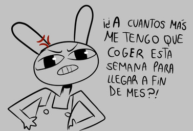 4_fingers angry anthro complaining cross-popping_vein fingers furrowed_brow hand_on_hip looking_at_viewer male simple_background solo talking_to_viewer text ari_dibujitos glitch_productions the_amazing_digital_circus jax_(tadc) lagomorph leporid mammal rabbit spanish_description spanish_text translated