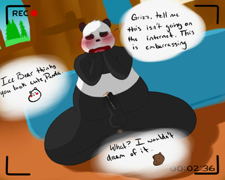 anthro anus balls blush bodily_fluids camera_view dialogue embarrassed erection eyes_closed foreskin fur genital_fluids genitals glans group irony male nude offscreen_character penis precum recording solo_focus spread_legs spreading text thick_thighs jakewoolson2014 cartoon_network we_bare_bears grizzly_(we_bare_bears) ice_bear_(we_bare_bears) panda_(we_bare_bears) bear giant_panda mammal english_text