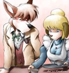 alternative_fashion anthro beverage blush breasts classic_lolita cleaning duo female food j-fashion lolita_(fashion) looking_at_another looking_at_another's_breasts looking_at_breasts male ouji_(fashion) parody staring_at_chest tea victorian karabiner sherlock_hound_(series) mrs._hudson sherlock_hound canid canine canis domestic_dog mammal hi_res