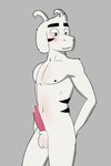 animal_genitalia animal_penis anthro balls bedroom_eyes blush bodily_fluids cum cum_on_penis fur genital_fluids genitals horn male markings narrowed_eyes penis pink_penis seductive simple_background solo tapering_penis white_body white_fur nihilistdigby undertale undertale_(series) asriel_dreemurr_(god_form) boss_monster_(undertale) bovid caprine mammal monster 2:3 absurd_res hi_res