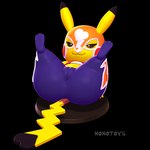 1:1 3d_(artwork) 3d_modeling 3d_print anthro black_background butt camel_toe clothed clothing cosplay_pikachu_(costume) digital_media_(artwork) female generation_1_pokemon genital_outline half-closed_eyes heart_tail hi_res legs_in_air legs_up lying mask narrowed_eyes nintendo nonotoys on_back pikachu pikachu_libre pokemon pokemon_(species) presenting presenting_hindquarters pussy_outline red_cheeks simple_background smile solo spread_legs spreading tail thick_thighs watermark yellow_body