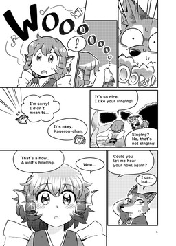 asian_clothing clothed clothing countershading dialogue duo east_asian_clothing female female/female feral fin fur hair head_fin howl japanese_clothing kemono looking_at_viewer multicolored_body multicolored_fur open_mouth speech_bubble split_form talking_feral text white_body white_countershading bon_feather touhou kagerou_imaizumi wakasagihime aquatic humanoid merfolk absurd_res comic english_text hi_res monochrome