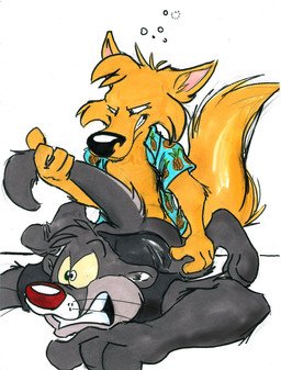 all_fours ambiguous_gender anal anthro bottomless clothed clothing doggystyle drunk duo forced from_behind_position fur male male/male male_penetrated male_penetrating male_penetrating_male open_clothing open_shirt open_topwear pain penetration rape sex shirt simple_background substance_intoxication tail tail_grab topwear white_background yellow_body yellow_fur amtrack88 kipper goldenrod canid canine fox mammal mustelid otter