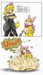 after_vore anthro belly big_belly black_clothing black_dress burping clothing crown dress duo female female_pred female_prey headgear huge_belly overweight same_size_vore simple_background super_crown text vore white_background yellow_body killboo bowsette_meme mario_bros nintendo koopaling wendy_o._koopa human koopa mammal scalie 2025 4:7 absurd_res english_text hi_res meme