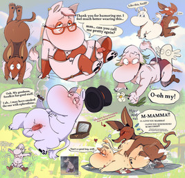 anthro balls bedroom_eyes bodily_fluids cigar clothed clothing crossdressing cum cum_inside erection eyewear female flower genital_fluids genitals glasses group hat headgear headwear humanoid_genitalia humanoid_penis male male/female male/male narrowed_eyes paws penis plant seductive smoking smoking_cigar speech_bubble substance_intoxication text top_hat wearing_glasses salamikii the_moomins hemulen moominmamma moominpappa moomintroll sniff_(moomin) ghost kangaroo macropod mammal marsupial moomin spirit absurd_res english_text hi_res