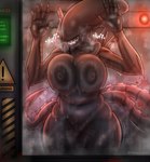 big_breasts bodily_fluids breasts eyeless female genitals musk nipples pussy sharp_teeth solo sweat sweaty_breasts teeth text smagloosh alien_(franchise) alien xenomorph 2022 english_text hi_res