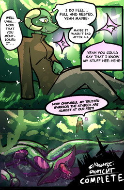 anthro clothed clothing dialogue duo female horn ovipositor speech_bubble tentacles text yellow_eyes brradett lernie_(brradett) love_goddess_(brradett) scalie absurd_res colored comic digital_media_(artwork) english_text hi_res