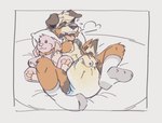 anthro black_nose blonde_hair bodily_fluids breath brown_body brown_fur button_ears clothed clothing diaper diaper_squish eyes_closed floppy_ears footwear fur genital_fluids hair head_on_pillow holding_object holding_plushie looking_pleasured lying male masturbation mottled mottled_body mottled_fur multicolored_body multicolored_fur on_back orange_body orange_fur panting piebald piebald_body piebald_fur pillow plushie socks solo tan_body tan_fur tongue tongue_out unclean_diaper urine used_diaper wearing_diaper wet_diaper cookiebandit casper_(cookiebandit) canid canine canis domestic_dog mammal 2024 colored_sketch hi_res sketch