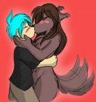anthro biped blush brown_hair canid canine canis casual_nudity chest_tuft clothed clothed/nude clothed_male clothing colored conditional_dnp digital_drawing_(artwork) digital_media_(artwork) duo eyes_closed female female_on_human fur hair human human_on_anthro interspecies keidran kiss_on_lips kissing larger_anthro larger_female long_hair male male/female male_on_anthro mammal moviedude18.0 natani nude romantic romantic_couple simple_background size_difference smaller_human smaller_male tail tail_motion tailwag tom_fischbach trace_legacy tuft twokinds wolf