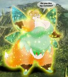 anthro areola_outline belly big_breasts blonde_hair breasts clothed clothing female footwear fur glowing hair huge_breasts insect_wings multicolored_body multicolored_fur nipple_outline obese obese_anthro obese_female open_mouth overweight overweight_anthro overweight_female solo speech_bubble text thick_thighs two_tone_body two_tone_fur wings xxsparcoxx peter_pan michelle_(xxsparcoxx) tinker_bell_(disney) canid canine fairy fox mammal 2014 digital_media_(artwork) english_text hi_res