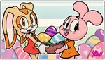 anthro border clothing duo female fur gloves handwear holidays on_model pink_body pink_fur white_border young young_anthro young_female fourball cartoon_network easter sega sonic_the_hedgehog_(series) the_amazing_world_of_gumball anais_watterson cream_the_rabbit lagomorph leporid mammal rabbit 2023 absurd_res digital_media_(artwork) hi_res