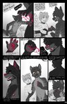 2020 5_fingers age_difference anthro balls bastion_(bastion) bastionshadowpaw black_speech_bubble black_text blood blue_eyes bodily_fluids bound canid canine canis chastity_cage chastity_cage_only chastity_device chastity_device_only claws collar colored_blood comic cuff_(restraint) dialogue domestic_cat english_text eyebrow_through_hair eyebrows eyes_closed facial_piercing felid feline felis finger_claws fingers fist fur genitals gloves_(marking) group hair hi_res hyena kiba_(bastion) leather leather_cuffs lisp male male/male mammal markings metal_chastity_cage navel nipples nose_piercing nose_ring nude older_male open_mouth orange_eyes penis piercing pink_blood pubes restraints ring_piercing scar speech_bubble standing striped_body striped_fur striped_hyena striped_markings striped_tail stripes submissive submissive_male tail tail_markings taylor_(bastionshadowpaw) text translucent translucent_hair untying unusual_blood unusual_bodily_fluids violence white_text wolf wounded wrist_cuffs yelling younger_male