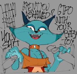 anthro asking asking_another breasts claws cleavage clothed clothing collar dialogue double_handjob erection faceless_character faceless_male fangs female front_view fur genitals glory_hole green_body green_fur grey_background group handjob humiliation laugh male male/female open_mouth open_smile penile penis penis_humiliation profanity question sex shirt simple_background simple_coloring small_penis small_penis_humiliation smile solo_focus talking_to_another teeth text topwear vocalization yes-no_question dbaru hello_kitty's_furry_tale_theater sanrio catnip_(hello_kitty) domestic_cat felid feline felis mammal unknown_species 2021 english_text hi_res