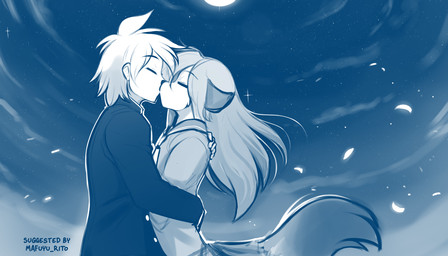 anthro clothed clothing duo eyes_closed female female_anthro female_on_human hug human_on_anthro interspecies kissing male male/female male_human male_on_anthro night petals school_uniform sky star starry_sky tail uniform wind conditional_dnp tom_fischbach twokinds laura_(twokinds) trace_legacy canid canine fox human keidran mammal red_fox true_fox 2023 7:4 adobe_photoshop_(artwork) blue_and_white digital_media_(artwork) hi_res monochrome sketch