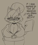 anthro big_breasts breasts clothed clothing cross-popping_vein dialogue eyewear female glasses huge_breasts looking_at_viewer solo text berkthejerk canid canine canis mammal wolf 2021 english_text hi_res