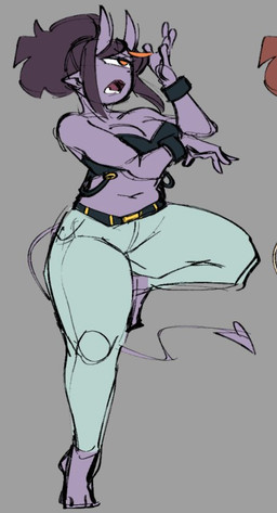 1_eye 2_horns 5_fingers barefoot belt bottomwear clothing feet female fingers hair horn humanoid_pointy_ears midriff navel not_furry on_one_leg open_mouth orange_eyes pants pointy_ears purple_body purple_face purple_horn purple_skin purple_tail solo spade_tail standing tail teeth tied_hair topwear rekkadraws lilith_(rekkadraws) cyclops demon demon_humanoid horned_humanoid humanoid 2024 digital_drawing_(artwork) digital_media_(artwork) full-length_portrait greyscale monochrome portrait