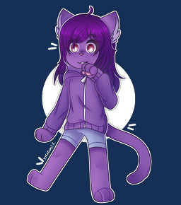 anthro bottomwear chibi clothing female hair hoodie pawpads paws purple_hair shorts simple_background solo topwear transparent_background xnekobix vtuber nova-aurora domestic_cat felid feline felis mammal alpha_channel