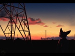 anthro black_bars cloud hydro_pylons male outside power_lines rural sky solo sunset fighterjet lux_(character) canid canine fox mammal 4:3 letterbox restricted_palette