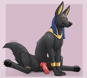 animal_genitalia animal_penis canine_genitalia canine_penis erection feral fur genitals knot looking_at_viewer male penis simple_background solo tail koba egyptian_mythology middle_eastern_mythology mythology anubis anubian_jackal canid canine canis deity jackal mammal mythological_creature absurd_res hi_res