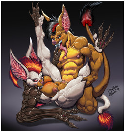 anthro blood bodily_fluids border claws cum cybernetics fangs female genital_fluids machine male nude nude_female nude_male piercing sex teeth white_border madpolar bat mammal hi_res