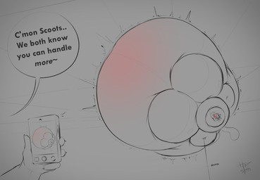 belly_blush blush body_blush cellphone close_to_bursting dialogue electronics hyper hyper_inflation immobile inflation moobs motion_lines neck_rolls phone rope text thatwidereindeer scooter_(executivefailure) 2025 english_text hi_res sketch