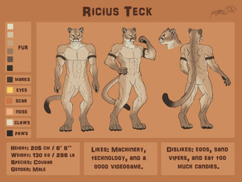 anthro athletic biped color_swatch featureless_chest featureless_crotch front_view looking_at_viewer male male_anthro nude_anthro nude_male plantigrade pose rear_view solo text three-quarter_view skullraya ricius_teck 2013 brown_theme character_name dated digital_drawing_(artwork) digital_media_(artwork) english_text full-length_portrait hi_res model_sheet multiple_images portrait signature